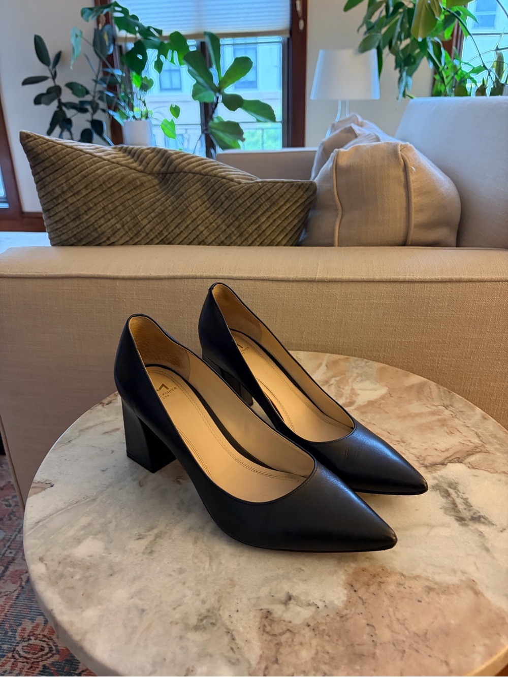 Marc Fisher Zala Pointed-Toe Block Heel Pumps in Black